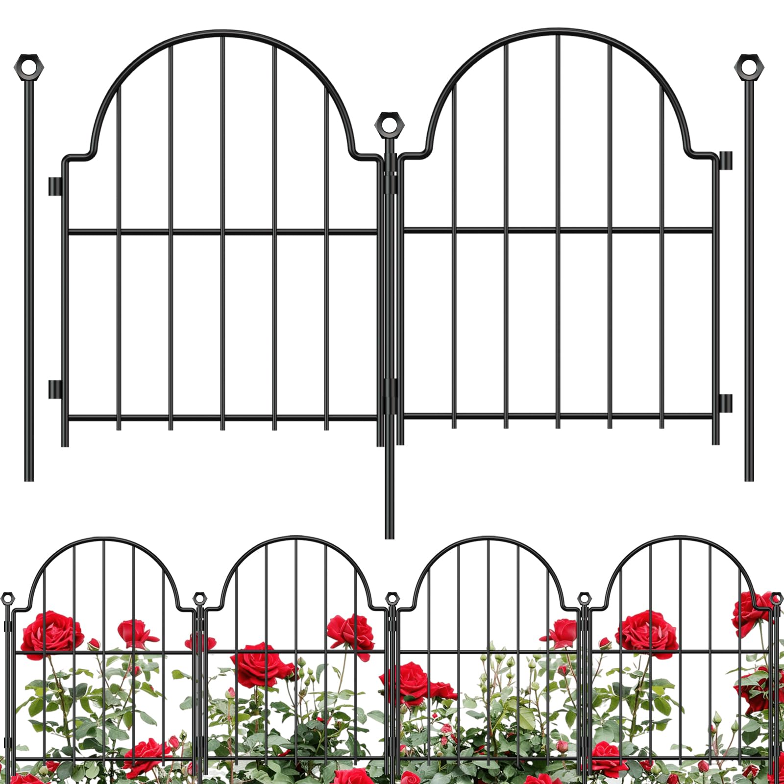 Blingluck Decorative Garden Fence, 17in(H) x 21ft(L), with Ground Stake