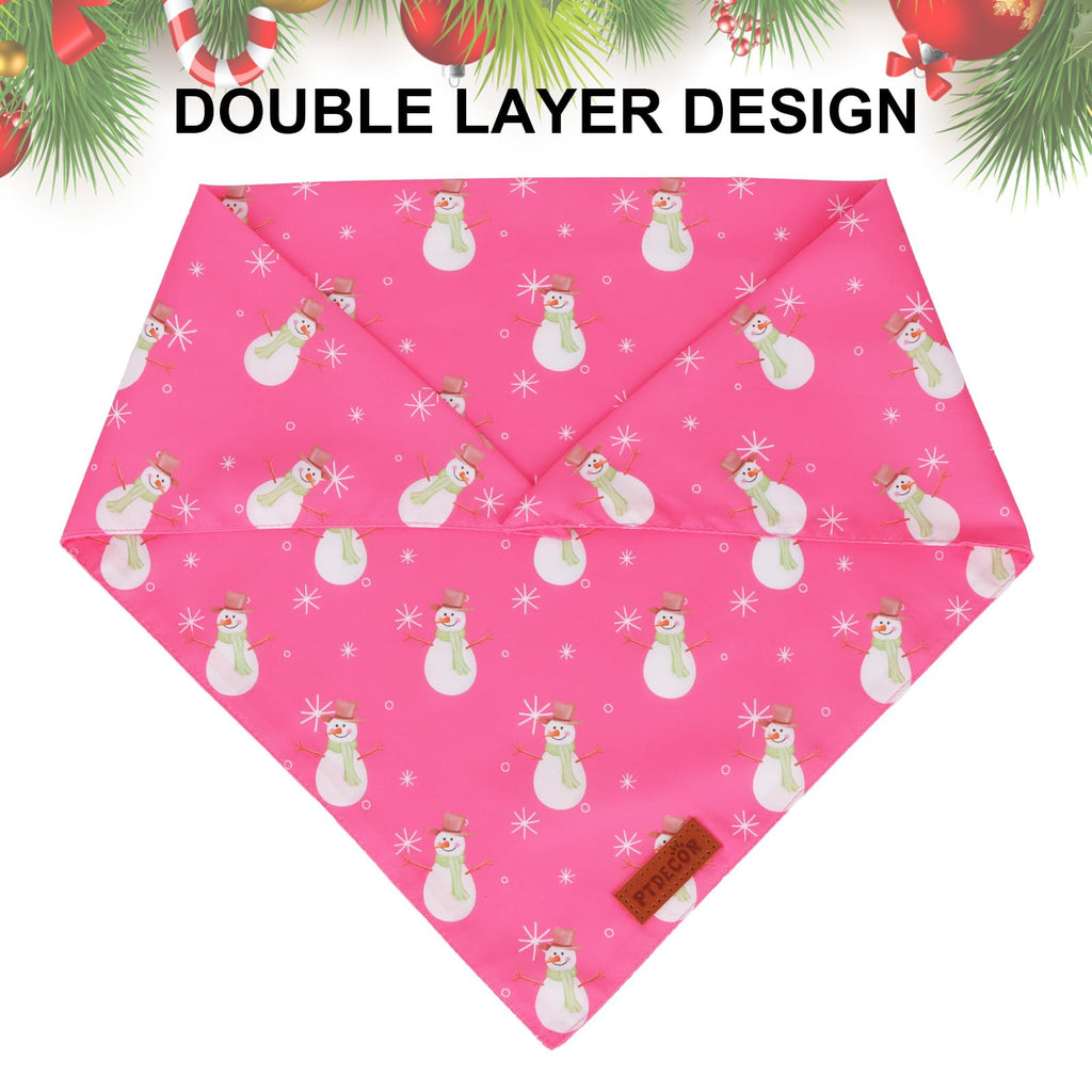 PTDECOR Pink Christmas Dog Bandana, Santa Snowman Pet Scarf, X-Large