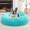 JOLLYVOGUE Calming Small Dog & Cat Bed for Indoor Cats - 20 inches Washable Donut Bed for Kittens & Puppies, Anti-Anxiety Round Fluffy Plush Pet Beds (Fits up to 15 lbs, Aqua Blue)