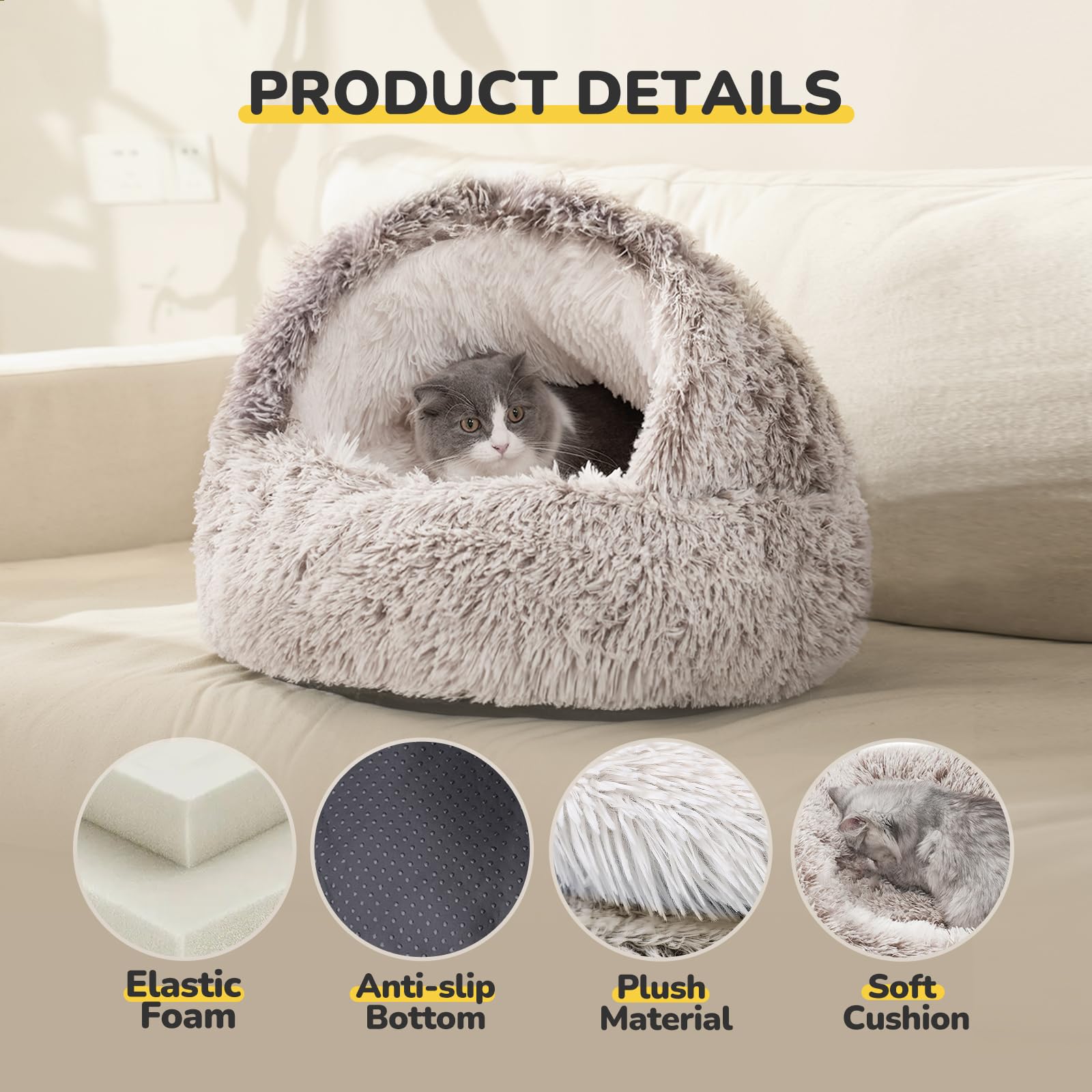 CATISM Cat Bed Hooded Cat Beds for Indoor Cats Covered Cat Beds