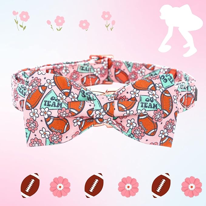 Bobo Rainbow Football & Flower Print Dog Collar with Bow for X-Small Dogs