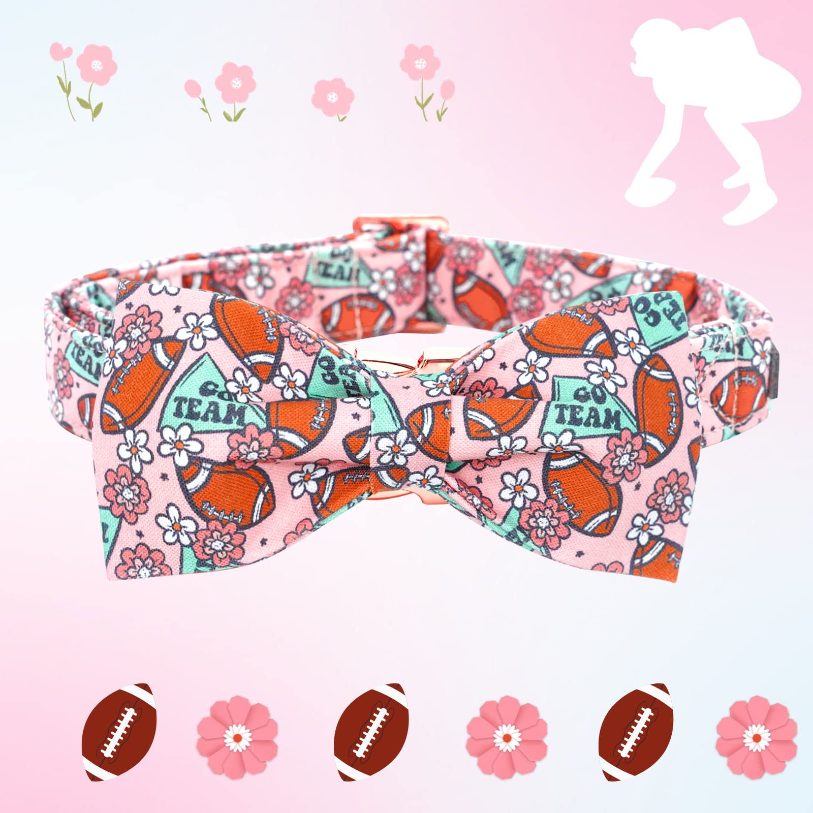 Bobo Rainbow Football & Flower Print Dog Collar with Bow for X-Large Dogs