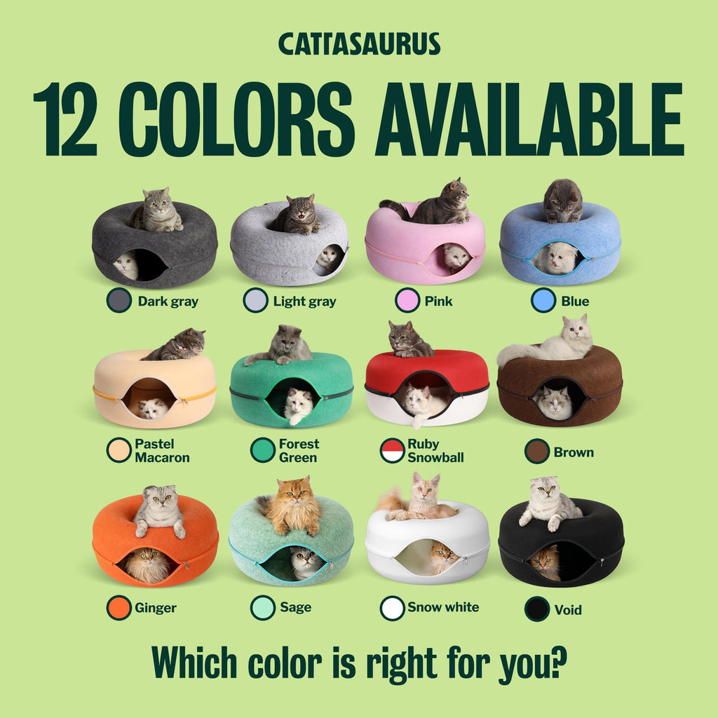 Cattasaurus Peekaboo Cat Cave Donut for Multiple & Large Cats up to 30-45 lbs, 3-in-1 Self Warming Cat Bed, Tunnel & Scratcher for Indoor Cats, Washable & Detachable Small Dog Bed (Pink, Large)