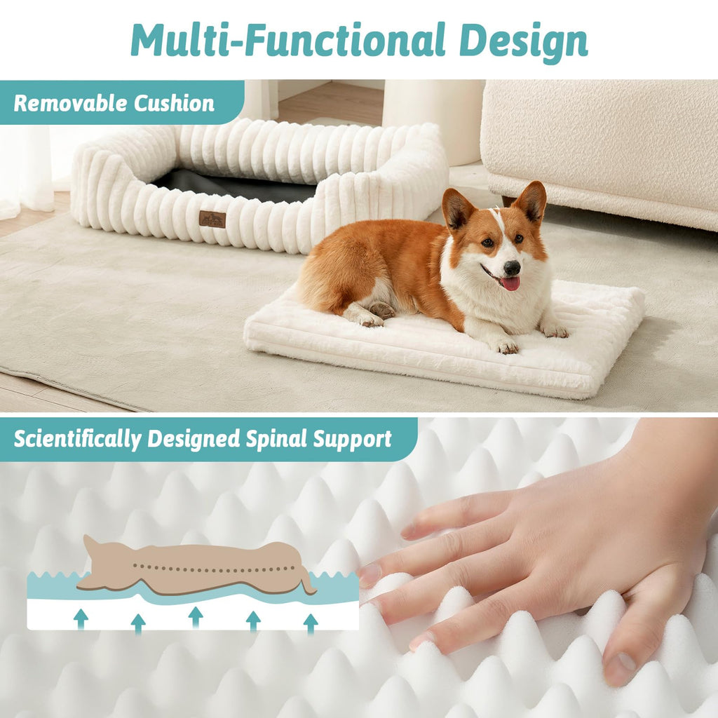 Orthopedic Dog Bed for Medium Dogs & Large Dogs - Washable Rectangle Pet Bed with Anti-Slip Bottom, Soft Calming Cat & Puppy Bed for Indoor Pets (35"x25"x8", Cream)