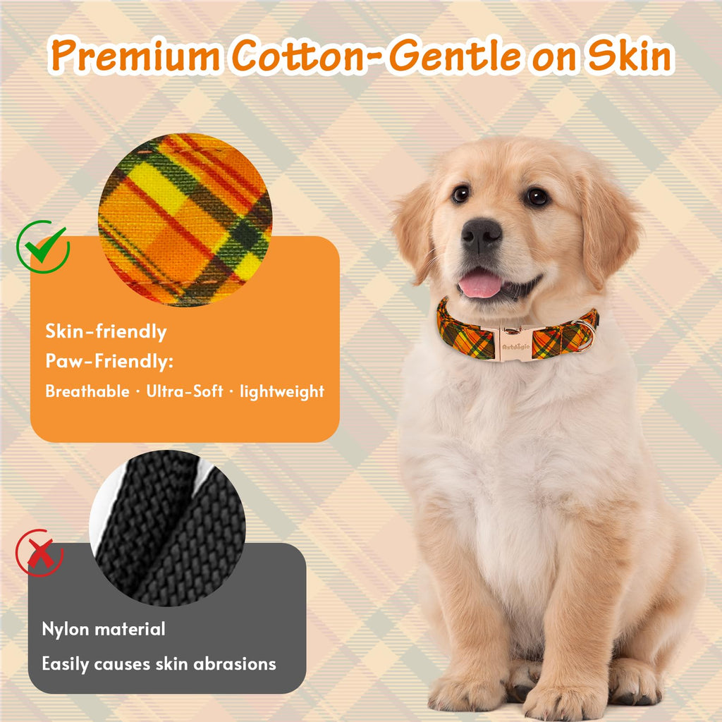 Astdogio Cotton Fall Dog Collar, Halloween Dog Collars for Large Dogs, Soft Adjustable Cute Dog Collars, Brown Orange Stripe for Small Medium Large Dogs, Perfect for Girl or Boy Dog Collars-L