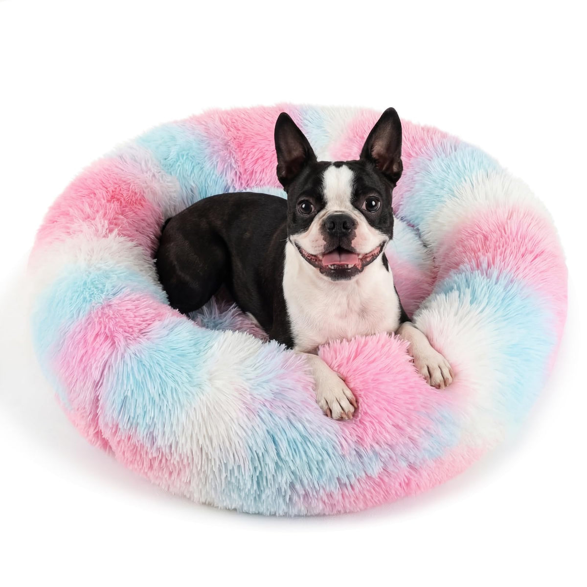 nononfish Round Calming Dog Bed,Plush Donut Pet Bed for Small Dogs