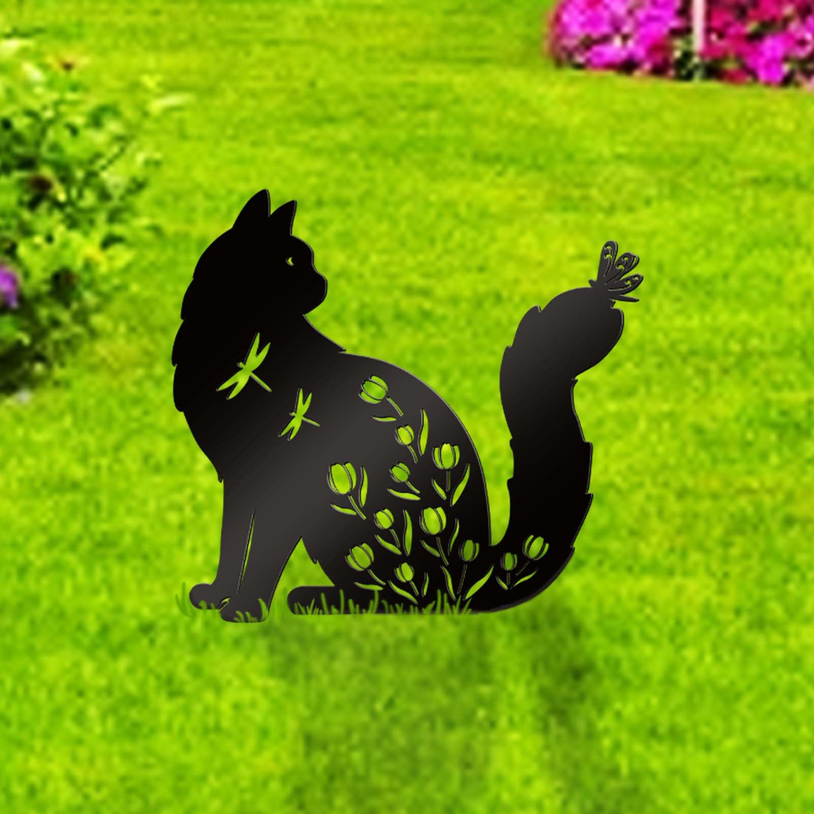 Bnesi Outdoor Cat Decorations, Floral Cat Memorial Grave Marker Yard Stake