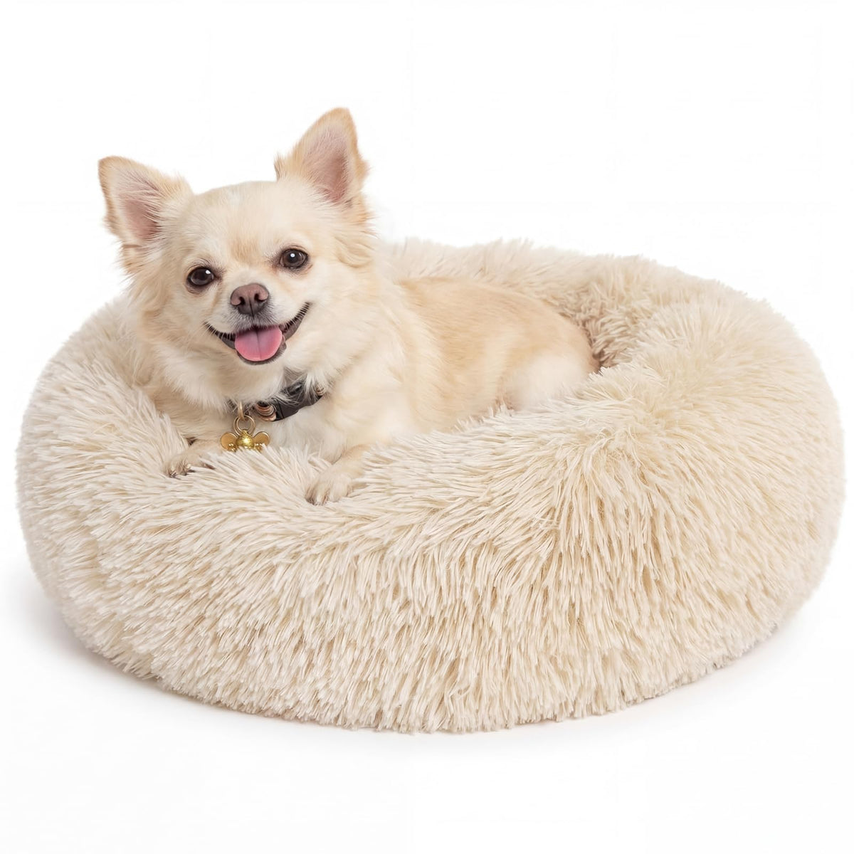 nononfish Round Calming Dog Bed,Plush Donut Pet Bed for Small Dogs