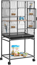 VEVOR Bird Cage, 18 x 18 x 30 inch, Open Flat Top, Wrought Iron Bird Flight Cage with Perches, Slide-Out Tray and Plastic Feeders, Casters, for Parrot, Blue Tit, Cockatiel, Canary, Budgerigar, Conure