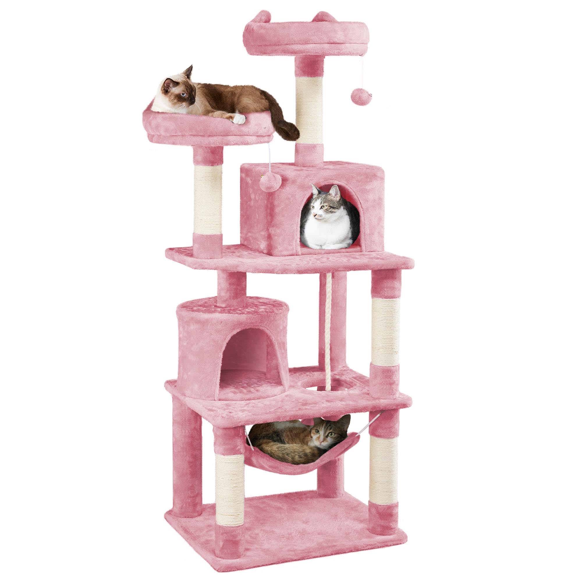 Yaheetech 62.5inches Cat Tree Cat Tower Cat Condo with Platform & Hammock, Scratching Posts for Kittens Pet Play House with Plush Perch for Indoor Activity Relaxing, Pink
