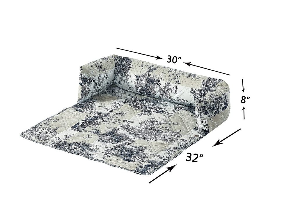 Brilliant Sunshine Quilted Calming Dog Bed Mat, Removable Washable Cover, Cushion Protector and Couch Covers for Dogs, Pets, Cats, Medium, Blue Beige Toile