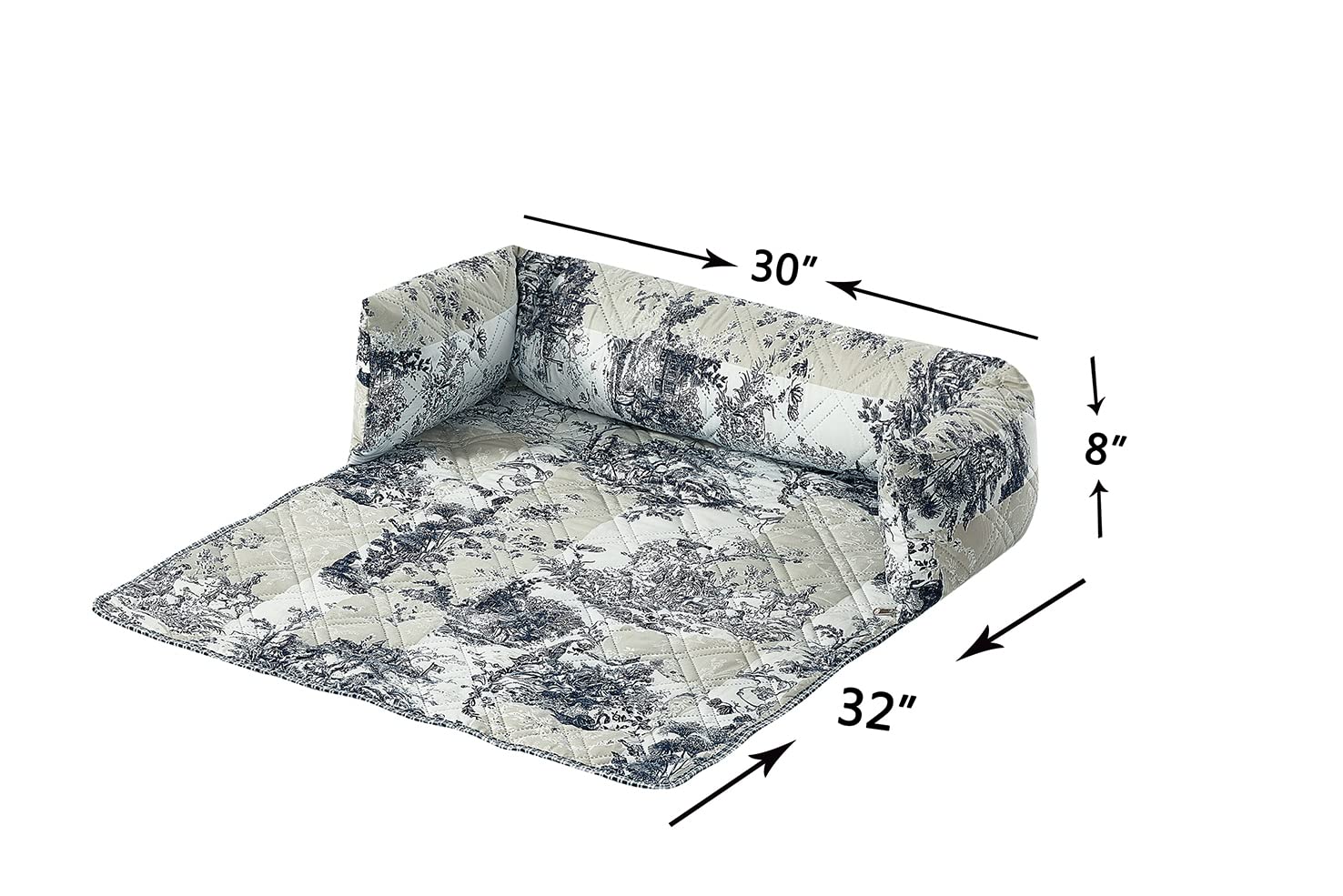 Brilliant Sunshine Quilted Calming Dog Bed Mat, Removable Washable Cover, Cushion Protector and Couch Covers for Dogs, Pets, Cats, Medium, Blue Beige Toile