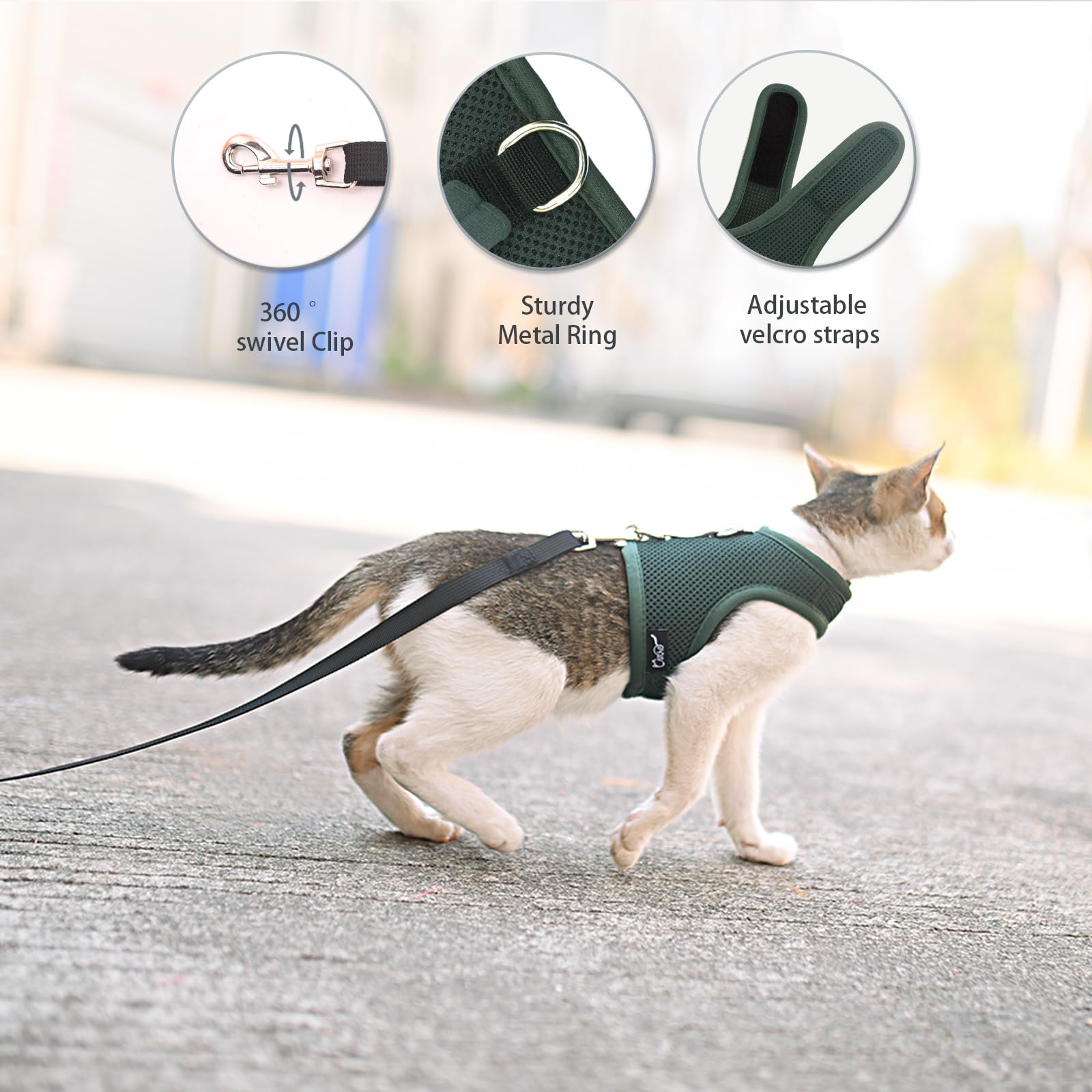 Cat Harness and Leash Set for Walking Escape Proof, Green, Medium