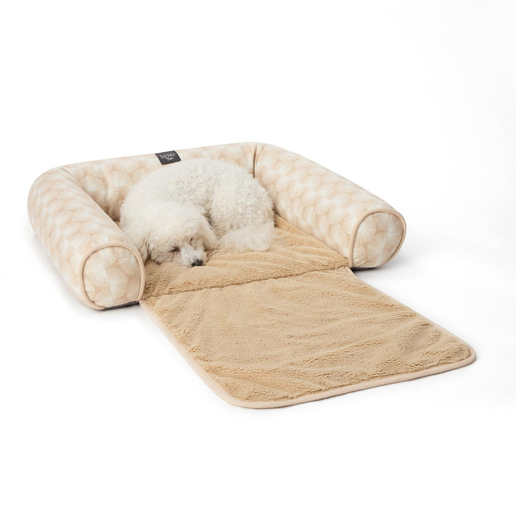 Nicole Miller New York PET Kendall Fluted Geo Cozy Couch Protector Pet Bed, Cozy & Calming, Non-Slip Bottom, Machine Washable, Taupe, Large 40"x23"x4"