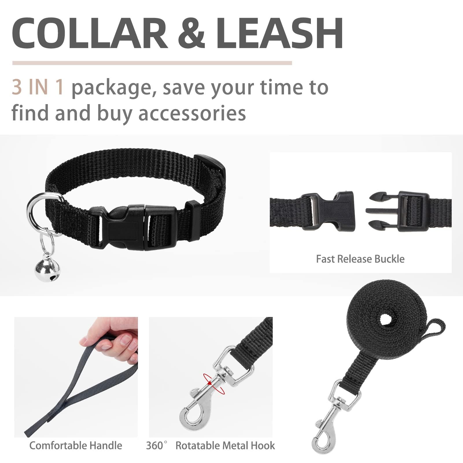 PUPTECK Adjustable Dog Harness Collar and Leash Set Step in No Pull Pet Harness for Small Medium Dogs Puppy and Cats Outdoor Walking Running, Soft Mesh Reflective Vest Harnesses, Solid Black XXS