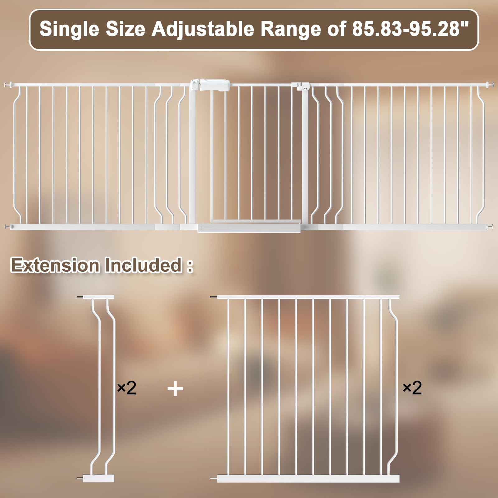 WAOWAO 85.83-95.25" Extra Wide Baby Gate Pressure Mounted 30" Tall White