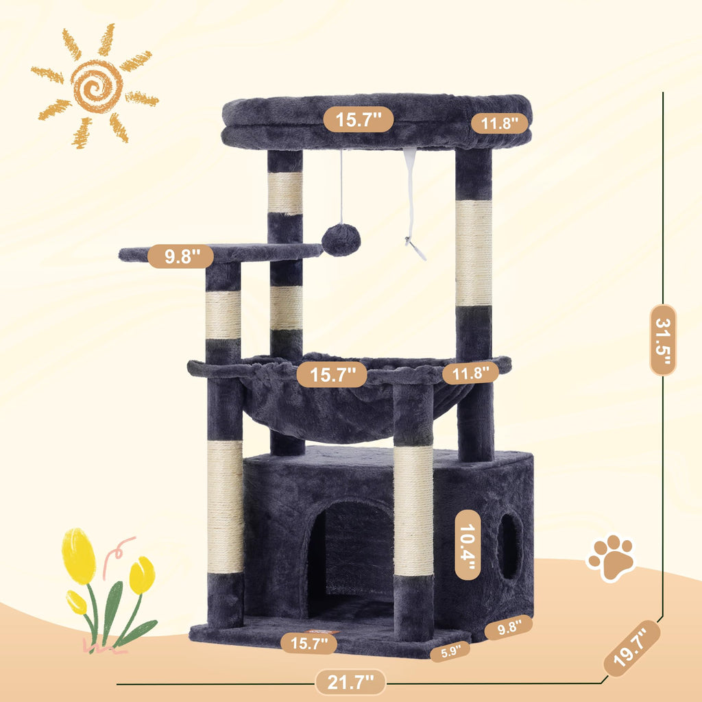 Heybly Cat Tree, Kitten Tower with Large Soft Cat Basket HCT008SG