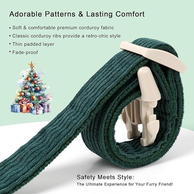 Cute Corduroy Dog Collar - Forest Green Adjustable Dog Collars for X-Large Dogs 80+lbs, Fade-Proof with Secure Snap & Little Charm, Christmas Birthday Gift, XL