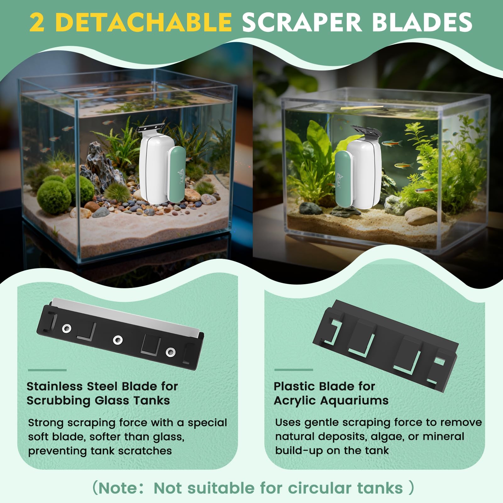 AQQA Magnetic Aquarium Glass Cleaner L,Floating Fish Tank Algae Scraper