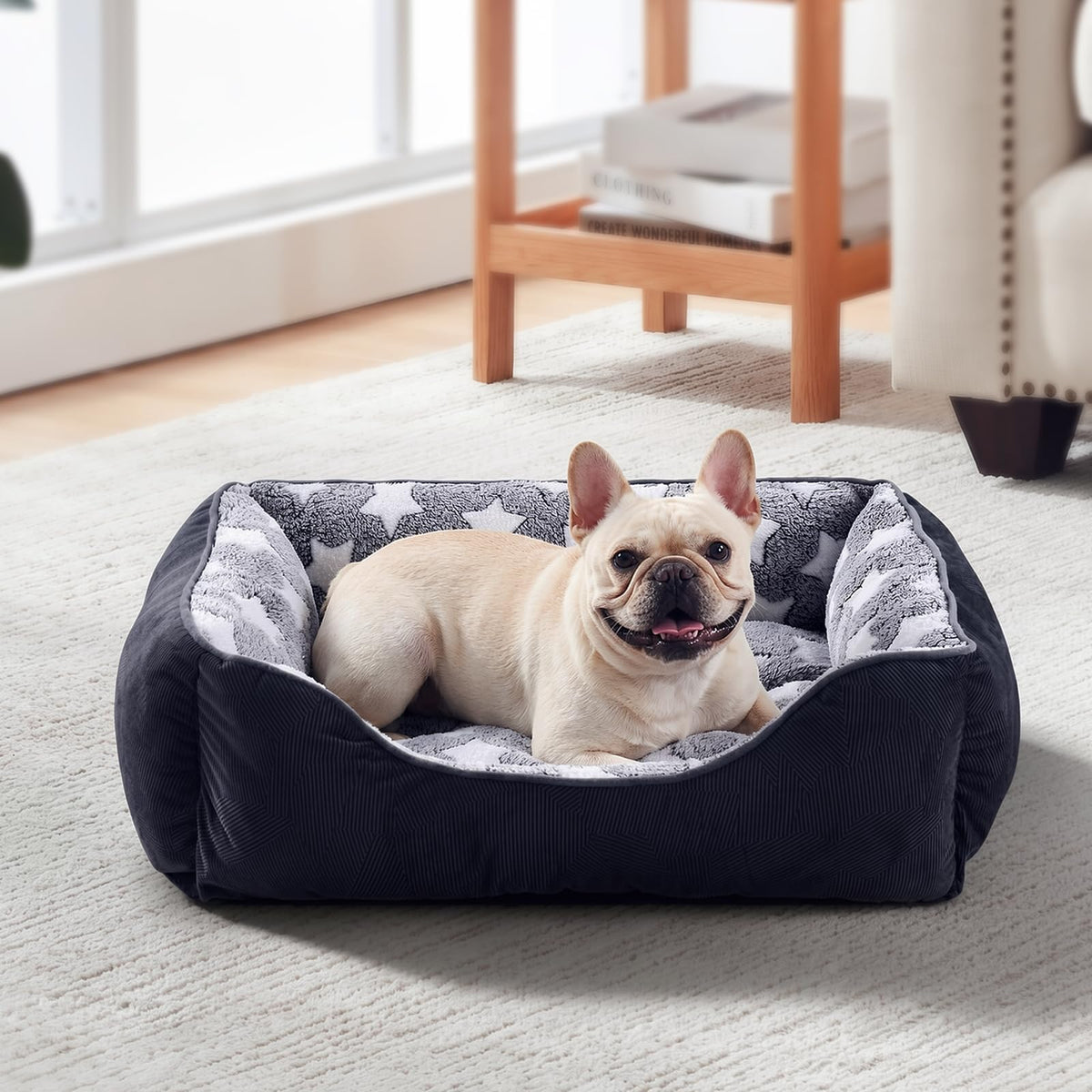 GASUR Large Dog Bed, Rectangle Washable Pet Beds, Orthopedic Dog Sofa Bed, Durable Pet Cuddler Anti-Slip Bottom, Soft Calming Sleeping Warming Puppy Bed (L (35"x 25"x 9"), Black)