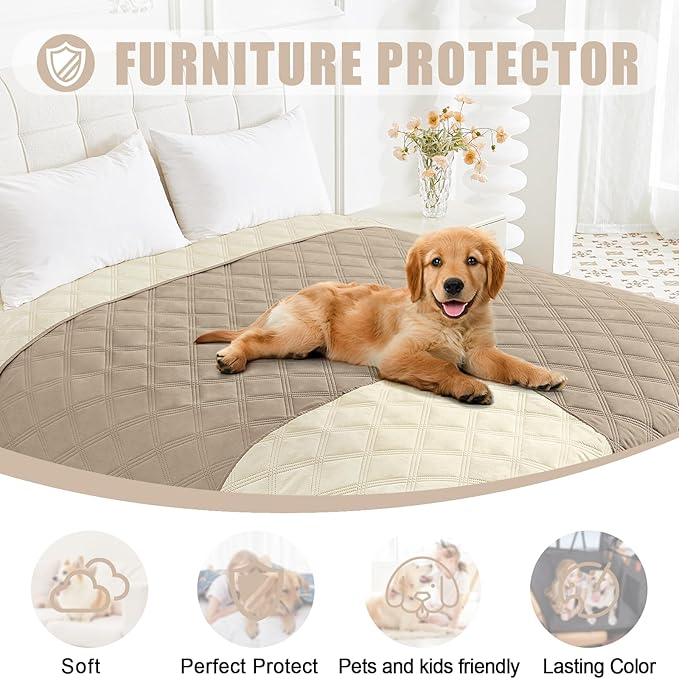 Smiry Waterproof Dog Bed Cover Blanket 68x82, Soft Reversible Pet Blanket, Washable Leakproof Cats Dogs Couch Cover for Sofa, Couch, Furniture, Taupe/Beige