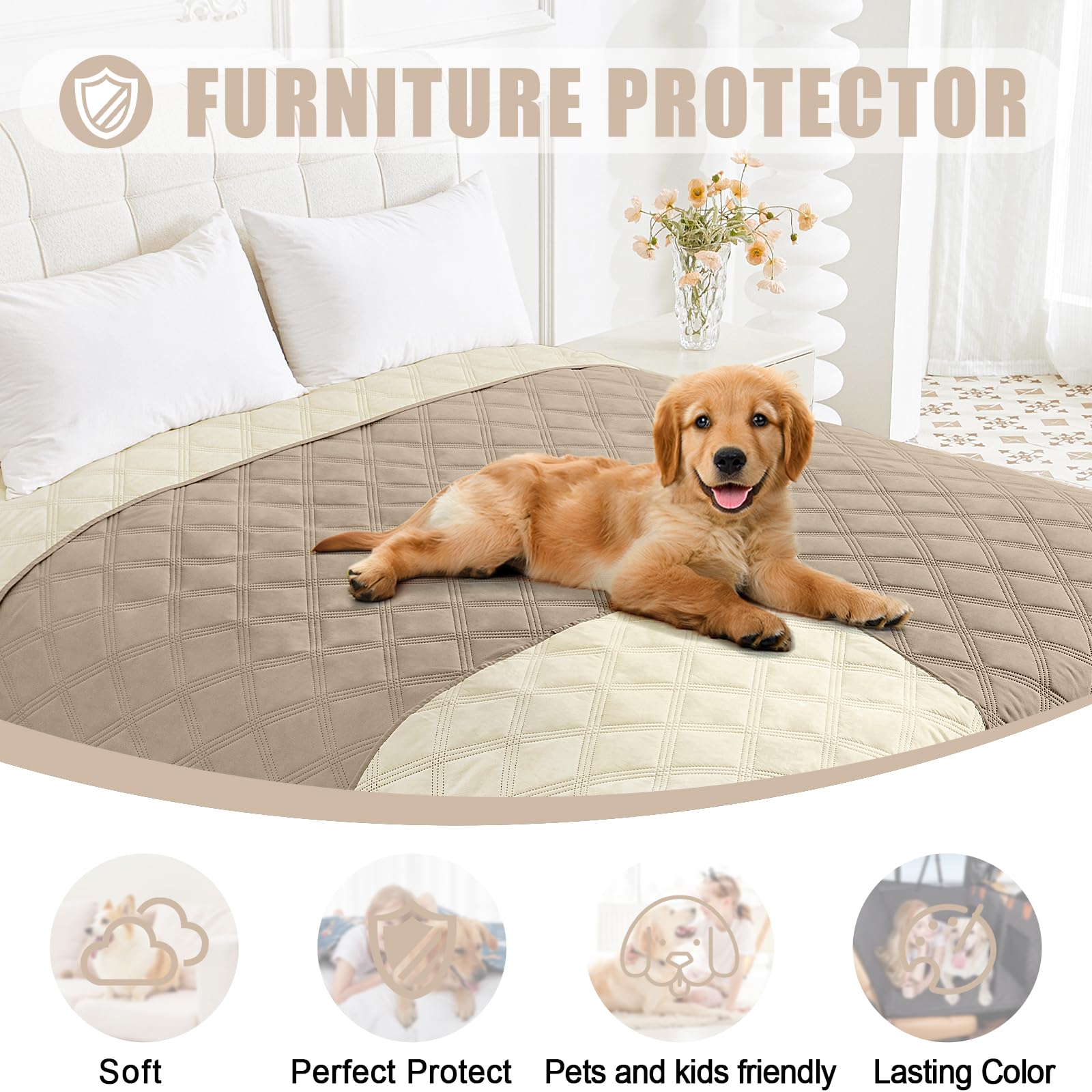 Smiry Waterproof Dog Bed Cover, Reversible Pet Blanket for Sofa Couch