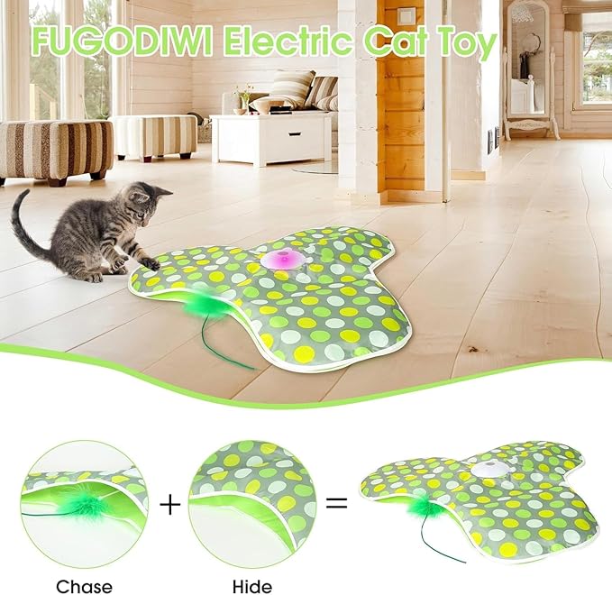 FUGODIWI Interactive Cat Toys for Indoor Cats & Kittens - Automatic Hide & Seek Toy with Feather Tail,Squeaky Mouse Sounds, Motion Activated,USB Rechargeable Boredom Relief & Self Play Enrichment Game