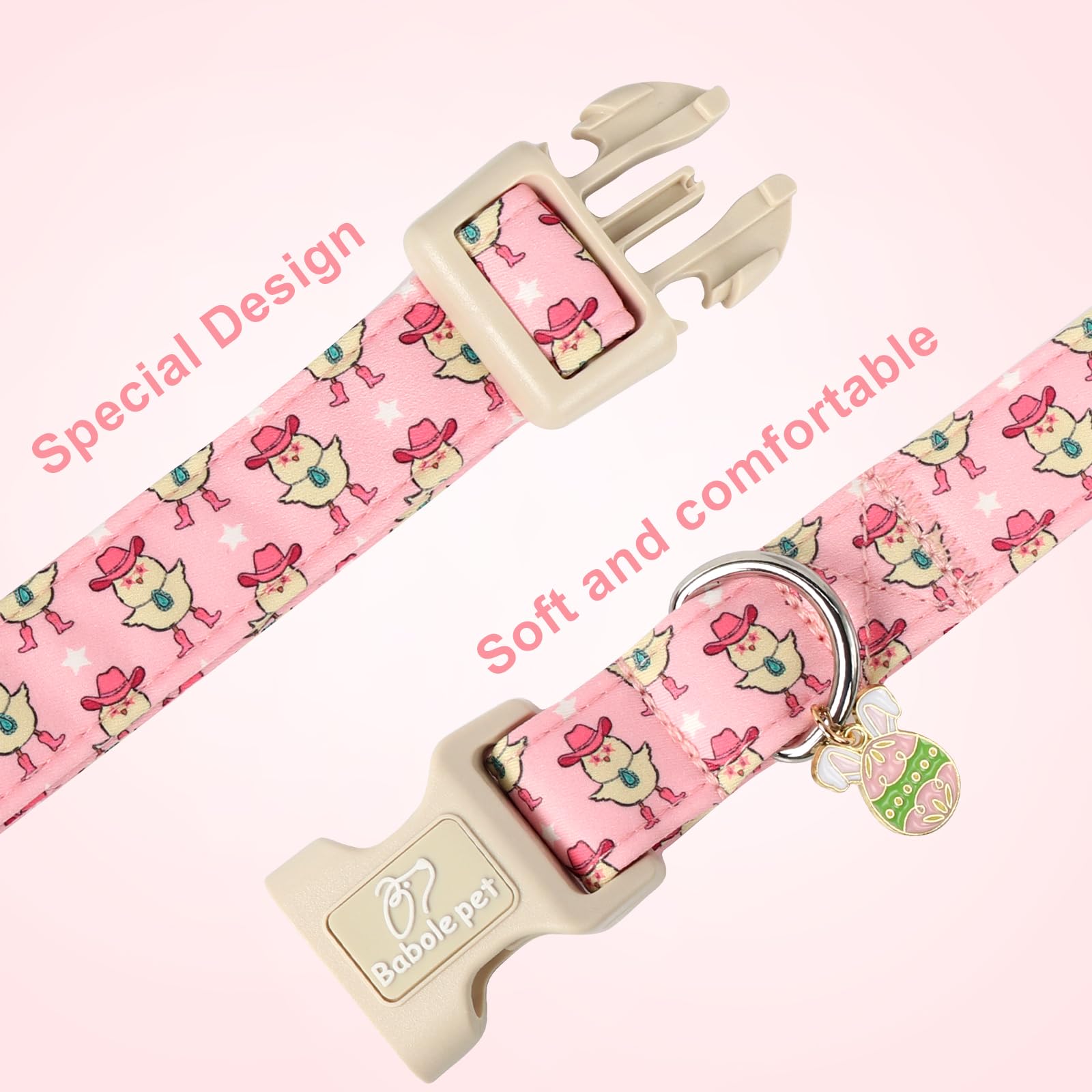 Babole Pet Easter Dog Collar for Small Dogs - Cowgirl Chick Easter Collars for Dogs, Pink Girl Dog Collar, Adjustable Spring Holiday Pet Collars with Quick Release Buckle S