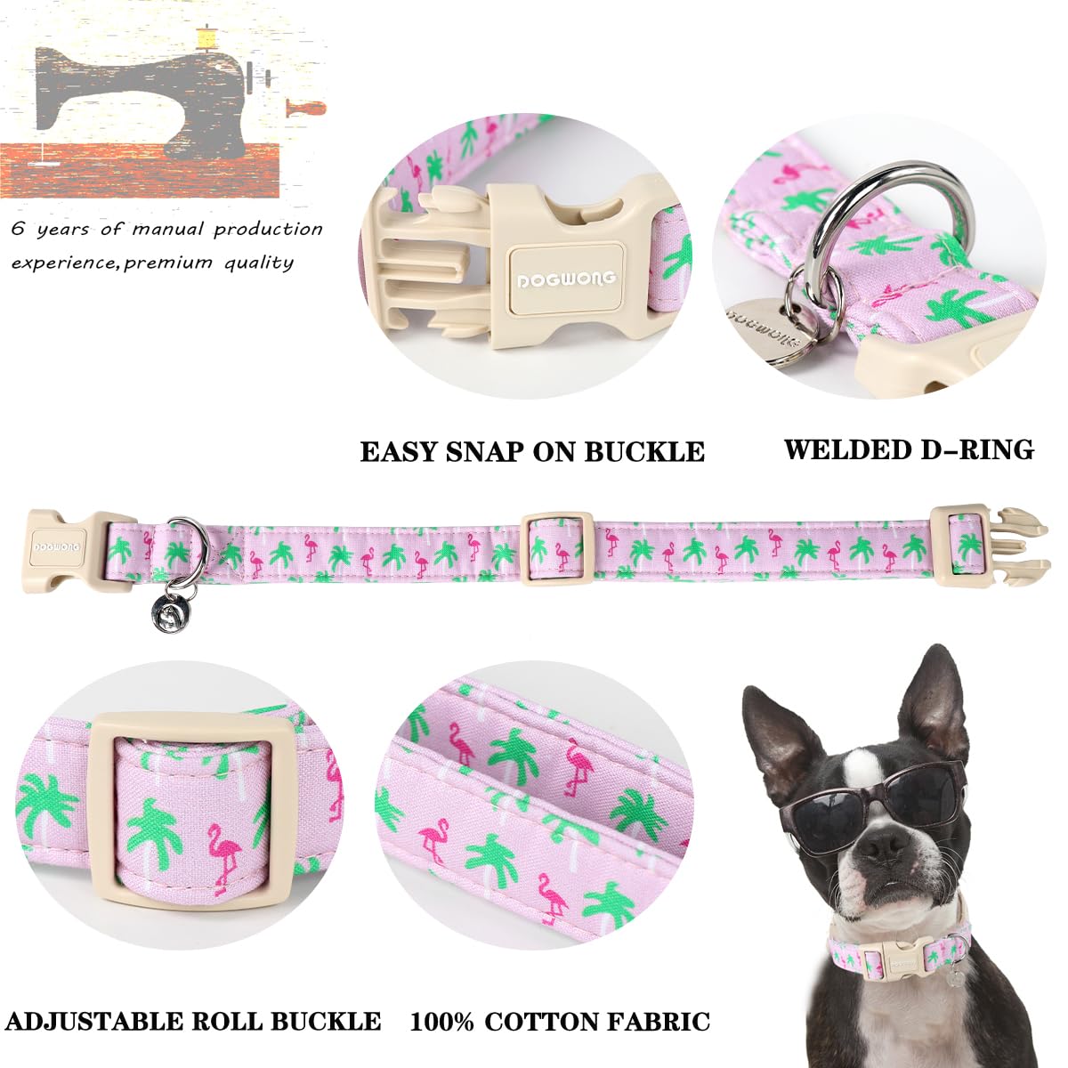 DOGWONG Cotton Dog Collar - Soft Natural Fabric, Spring/Summer Wedding Puppy Necklace for Small to Large Dogs