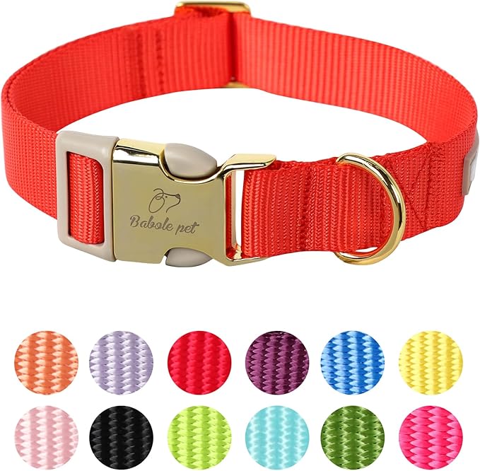 Nylon Dog Collar - Adjustable Red Soft Webbing Dog Collars for Small Medium Large Dogs Boy Girl Puppy Collar with Safety Metal Buckle S