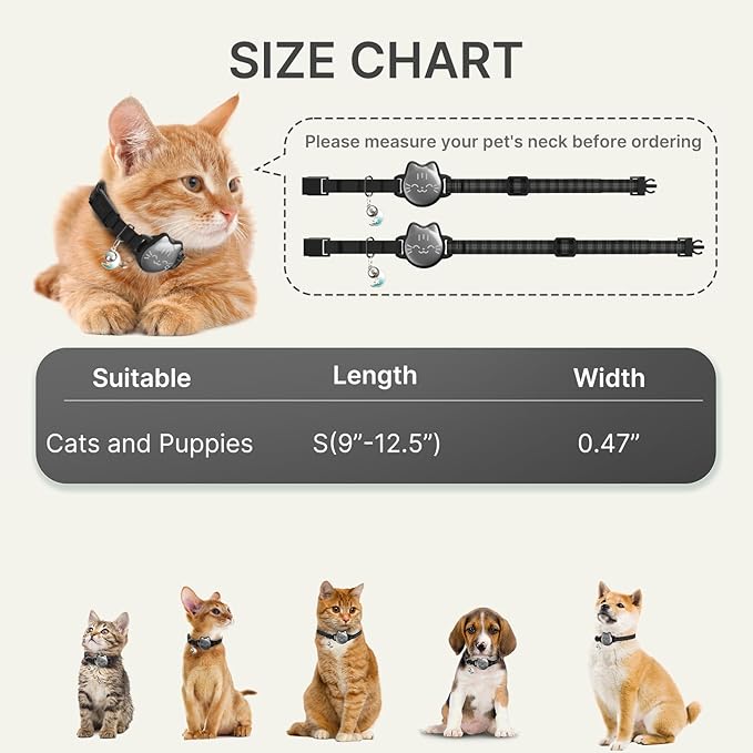 AirTag Cat Collar Breakaway, Reflective Cat Collar Compatible with Apple AirTag 1st & 2nd Gen, Hidden Holder with Bell, Lightweight Water-Resistant Strap for Cats, AirTag Not Included