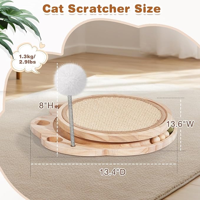 Petjoyi Cat Scratcher-Cat Interactive Toys, Ball Track Toy with Sisal Scratching Pad, 6 Track Balls & 1 Spring Ball – No Assembly Cat Toys and Balls Activity Center for Indoor Cats