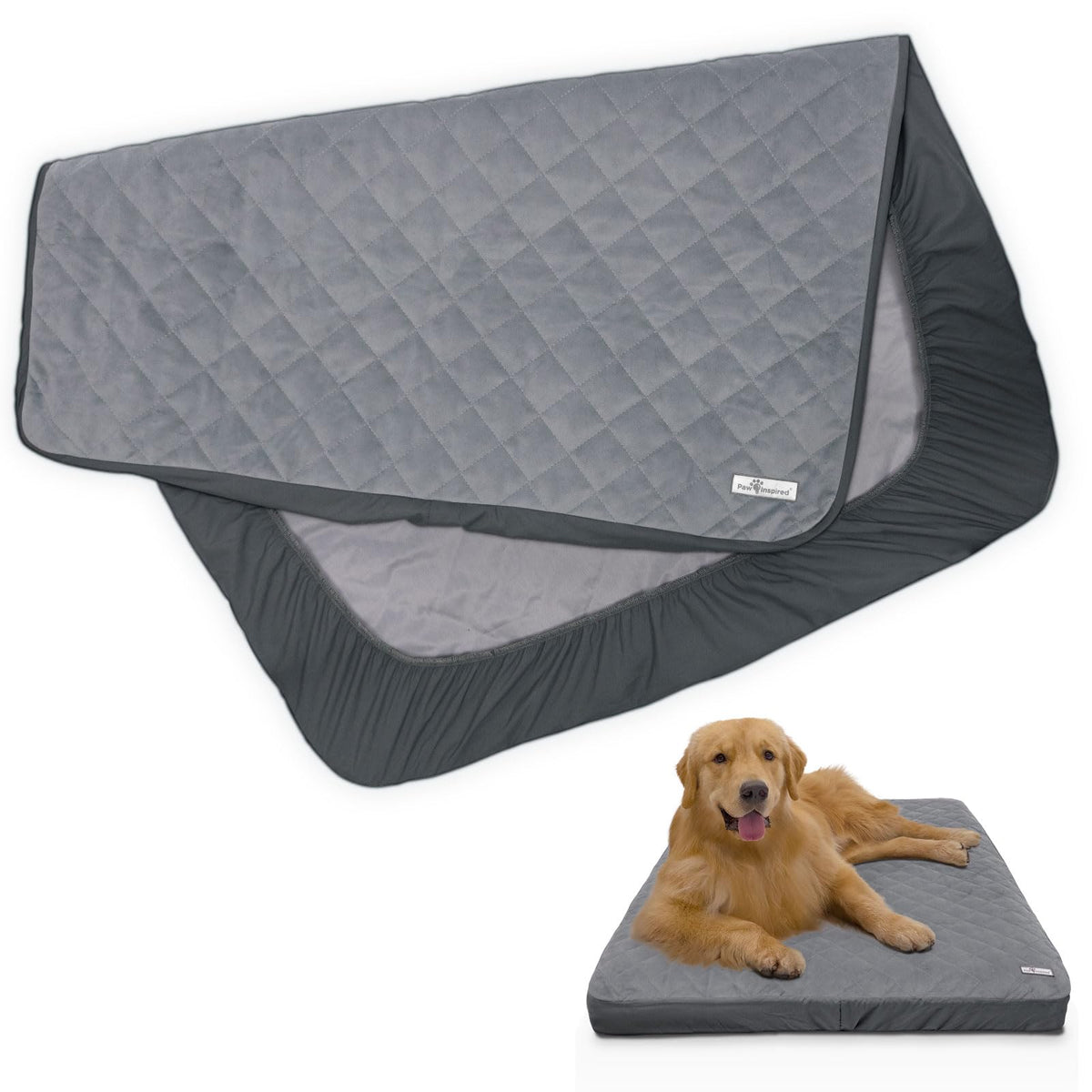 Paw Inspired Washable, Waterproof Fitted Dog Bed Cover, Beige, 30x20x5 Inch