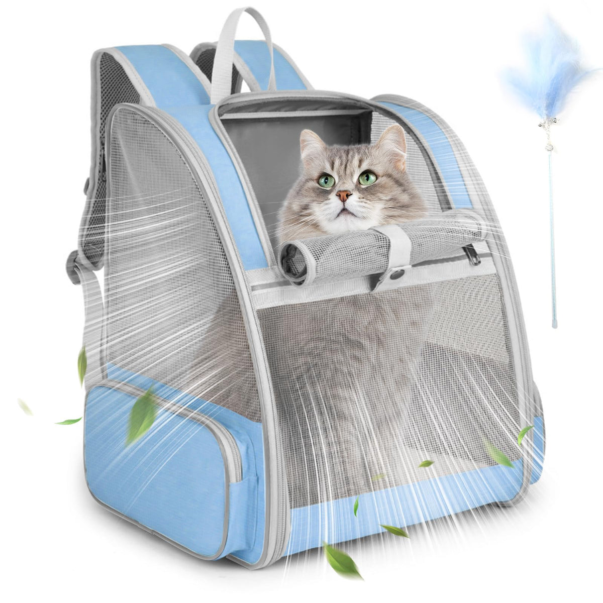 Cat Backpack Carrier, Small Dog Carrier Backpack with Fully Ventilated Mesh, Kitten Wand Feather Toy & Safety Leash, Collapsible Travel Hiking Pet Carrier for Small Dogs Cat Puppy Kitten Bunny (Pink)