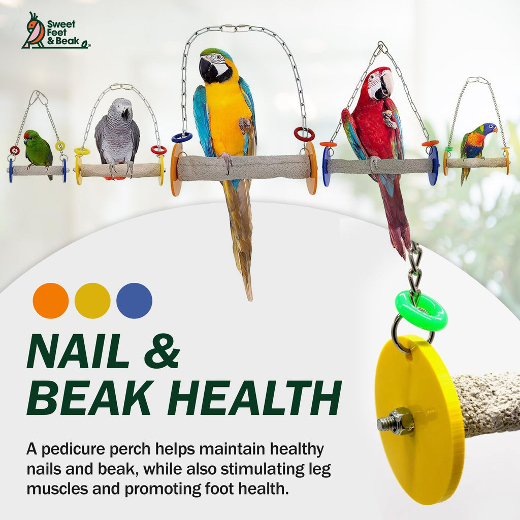 Sweet Feet and Beak Roll Bird Swing X-Large, Outdoor Pedicure Perch, Yellow