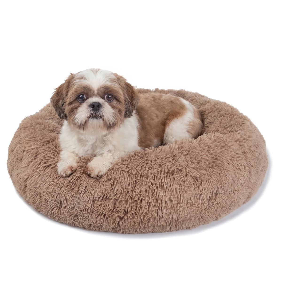nononfish Round Calming Dog Bed,Plush Donut Pet Bed for Small Dogs