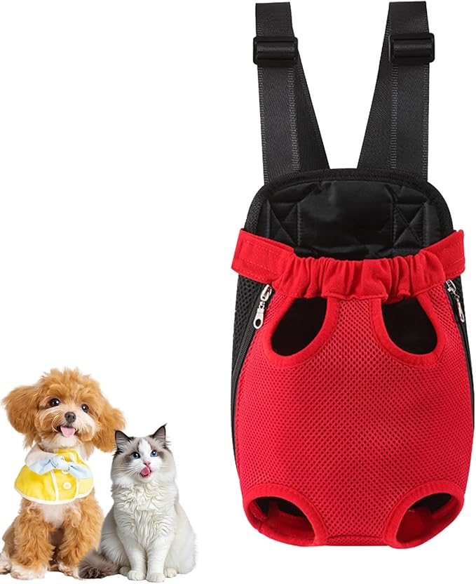 Dog Carrier Backpack, Adjustable Pet Front Carrier Backpack, Ventilated Pet Chest Carrier for Hiking Camping Travel, Sling Bag for Small Medium Dog Cat Rabbit Puppy (Red, XL)