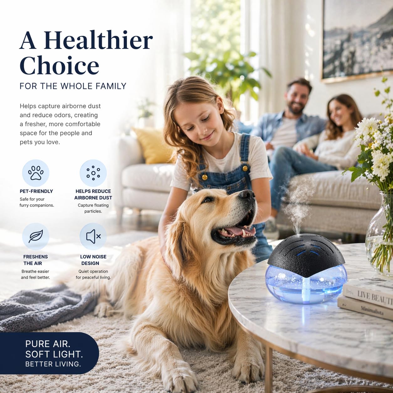 Air Freshener（Black） - for Home, Bedroom, Office and Warehouse - Essential Oil Aroma Diffuser with LED Color Night Light and Soothing Water Flow Sound - for Pets and Smokers.