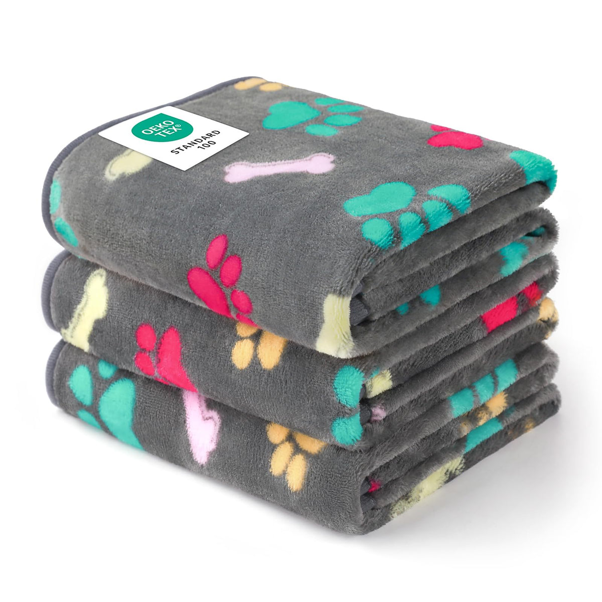 Luciphia 1 Pack 3 Blankets Fluffy Premium Fleece Pet Blanket Flannel Paw Printed Throw for Dog Cat(Medium 30x20'', Grey/Brown/Blue)