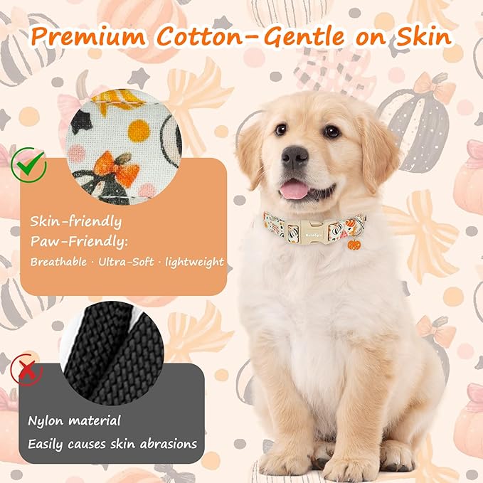 Astdogio Halloween Dog Collars, Fall Dog Collar for Dogs, Fun Multi-Color Pumpkin Dog Collars for Large Dogs, Adjustable Cotton Large Dog Collar Puppy Collar for Halloween & Thanksgiving