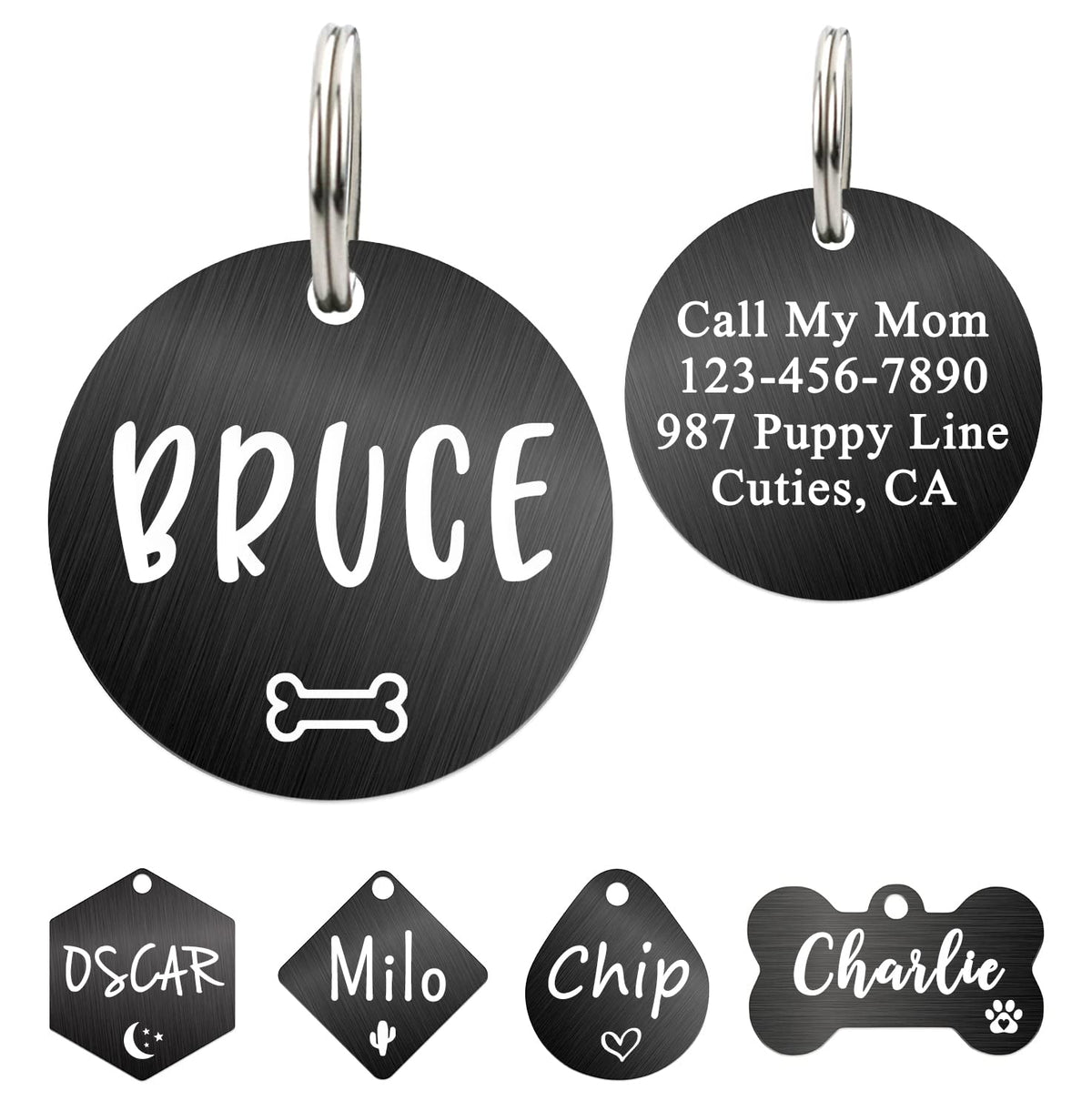 Ultra Joys Custom Personalized Pet ID Tag - Brushed Stainless Steel Heart in Rose Gold, Large