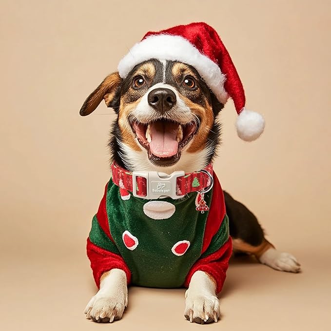 Babole Pet Christmas Dog Collar - Cute Red Christmas Tree Festive Puppy Collar with Safety Buckle, Soft Adjustable Holiday Dog Collars for Small Medium Large Dogs XS