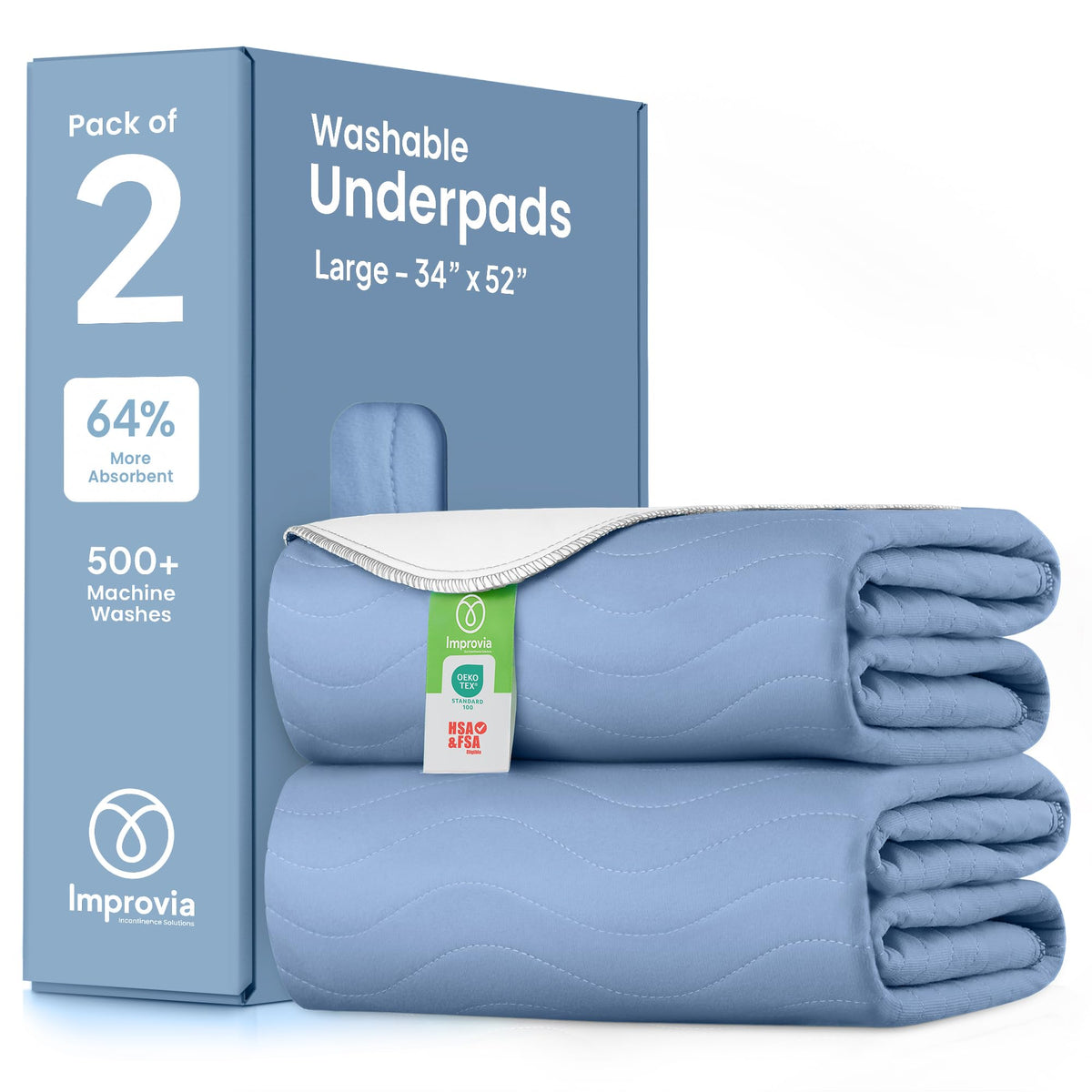 IMPROVIA® Washable Underpads, Heavy Absorbency Reusable Incontinence Pads