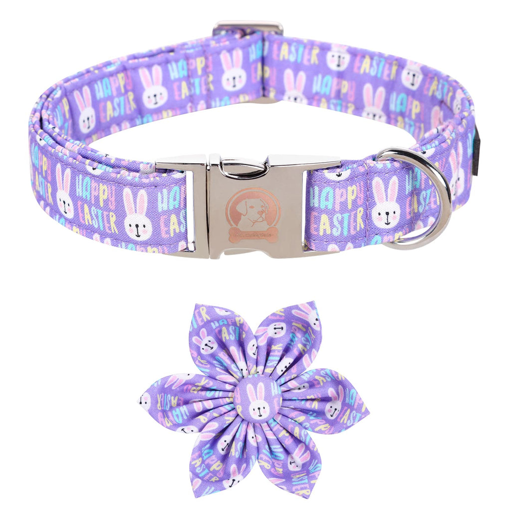 MR. CHUBBYFACE· Easter Dog Collar, Purple Rabbit Pet Collar with Flower, Adjustable Puppy Collar Bowtie for Small Medium Large Dogs