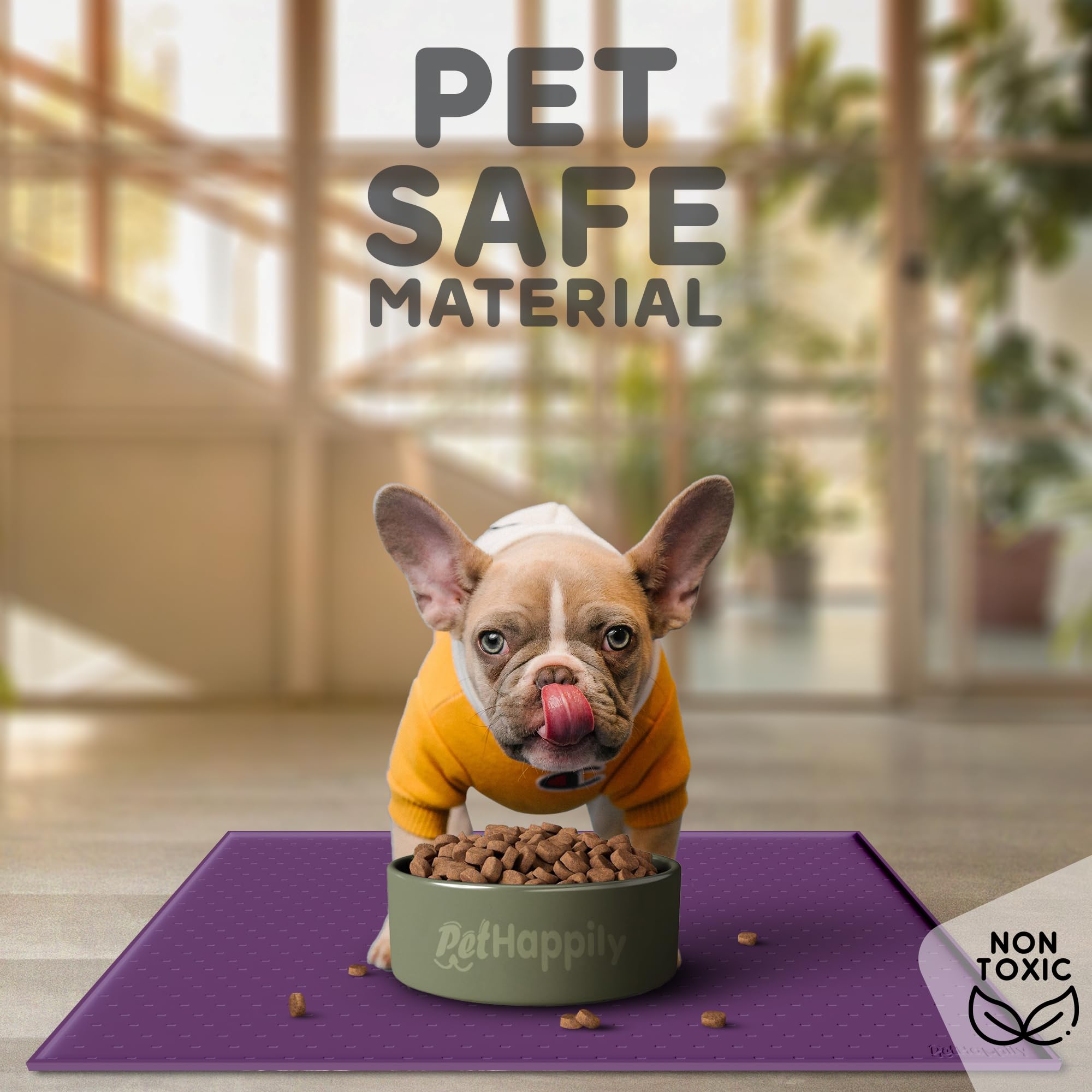 PetHappily Dog Food Mat - Raised Edges Dogs Mat for Food and Water Prevent Spill, Waterproof Cat Food Mats Protect Floors, Easy Clean Dog Bowl Mats for Food and Water, Silicone Pet Food Tray