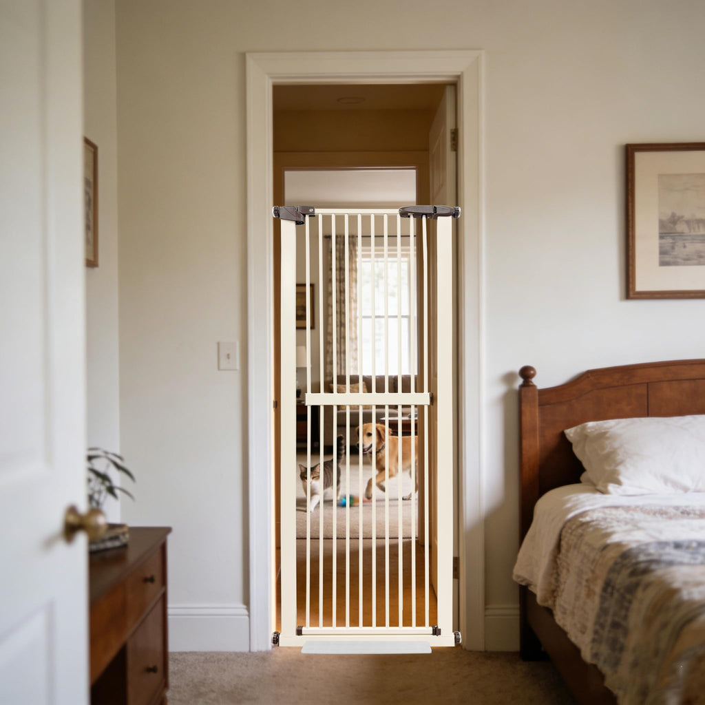 Lumizone 61.02" Extra Tall Pet Gate for Cat Dog 26.38"-30.11" Wide Cream