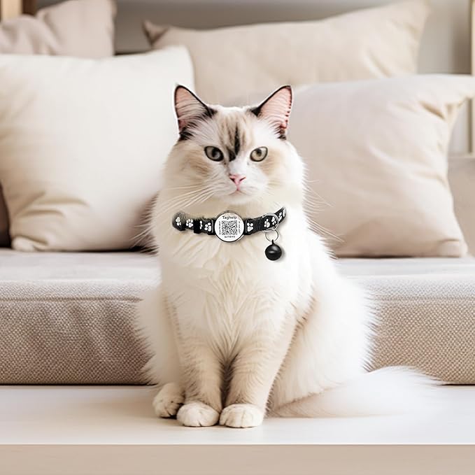 Smart QR Code Cat Collar 2-Pack - Digital Pet ID Tag with Breakaway Safety Design, Reflective Strips & Adjustable Fit for Lost Cat Recovery (Red & Green)