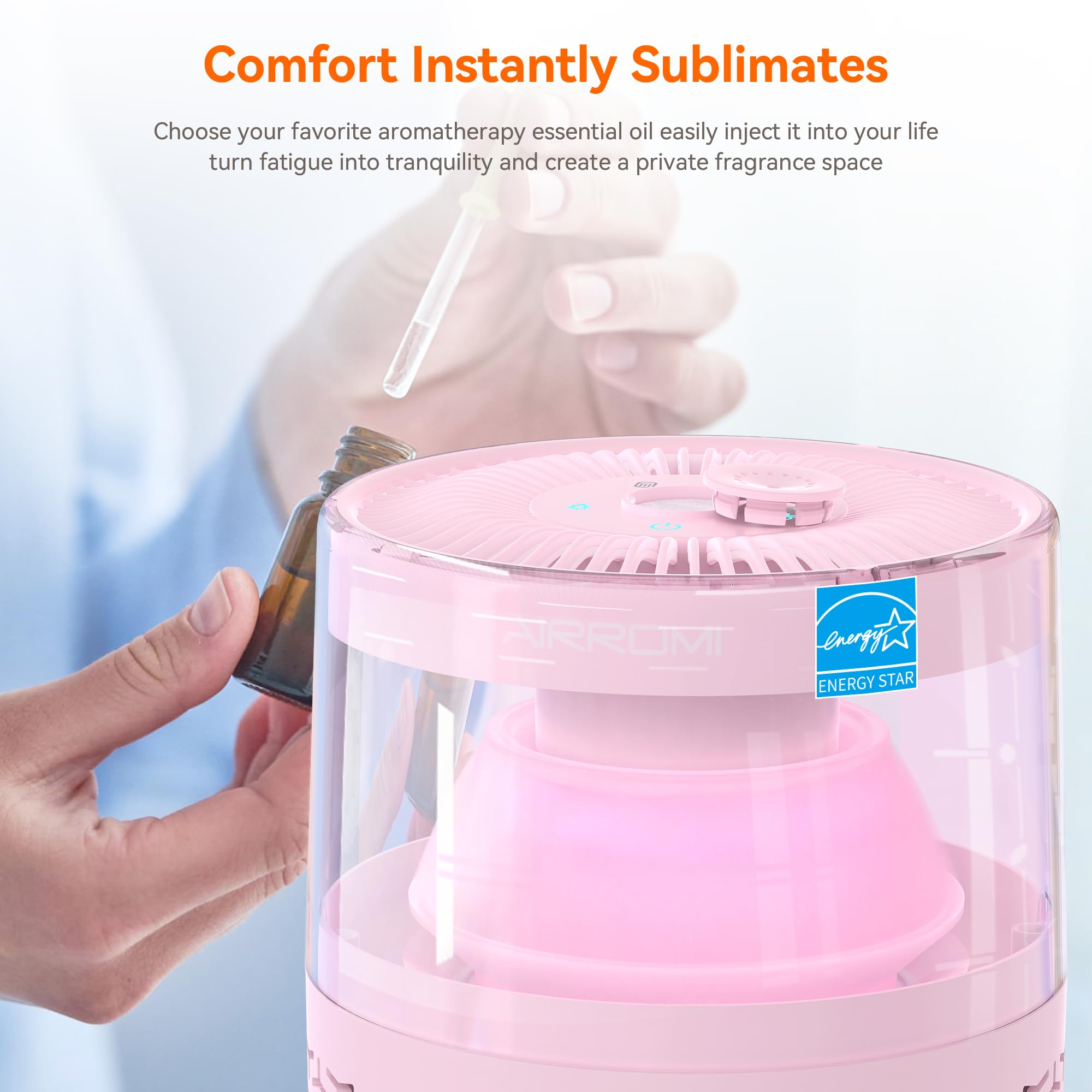 AIRROMI Pet Air Purifier for Home & Bedroom, HEPA Activated Carbon Filter, Removes Pet Dander & Odor, Allergies, Smoke, Hair, Night Light, Fragrance Sponge, Up to 658 ft², A2002 Pink