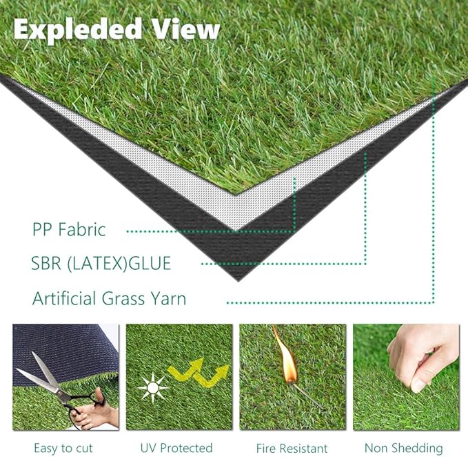 SUWUYUE Artificial Grass Outdoor Rug, 3FT x 5FT (15 Square Feet) 0.8 inch Realistic Fake Synthetic Grass Carpet, 20mm Thick Indoor Outdoor Grass Lawn Rugs Landscape for Pets, Patio, Garden