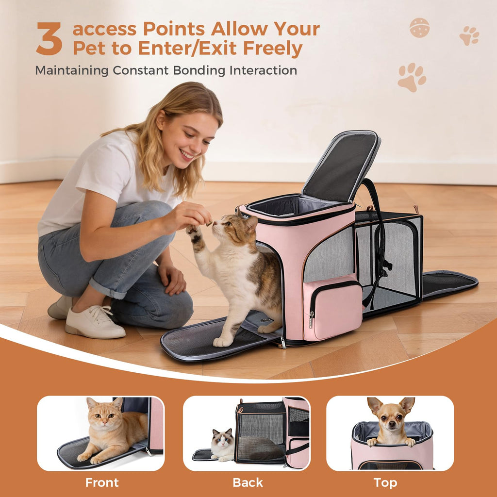 Lekereise Large Cat Backpack Carrier Expandable Pet Carrier Backpack for Small Dogs Medium Cats Fit Up to 18 Lbs, Foldable Puppy Backpack Carrier for Travel, Hiking, Pink